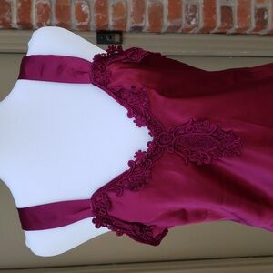 Vintage Alexandra Nicole Floral Embroidered Satin Chemise Dress Romantic 90s
